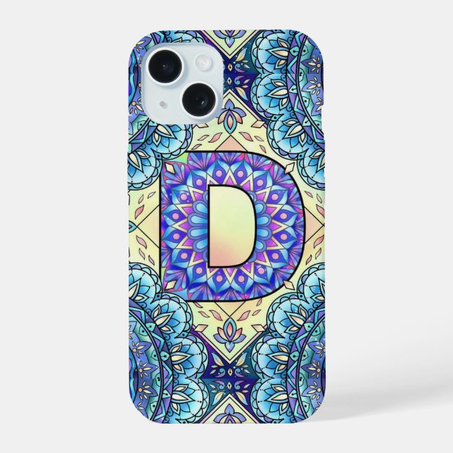 Alphabet D mandala iPhone 15 Case (Back)