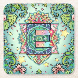 Alphabet E mandala Square Paper Coaster
