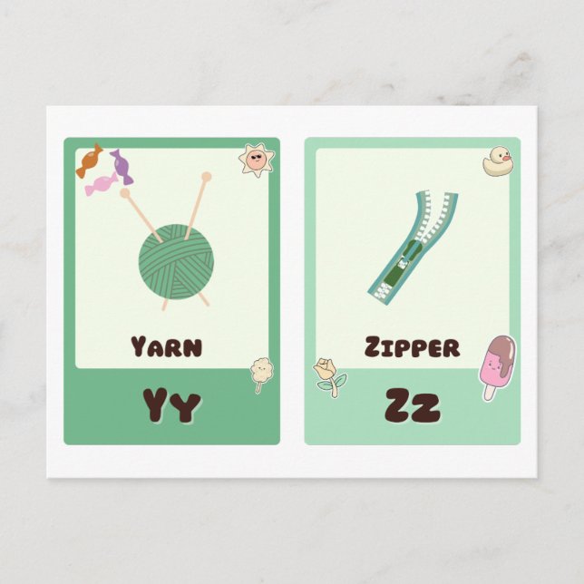 Alphabet Flashcards ,ABC Educational Cards Y,Z (Front)