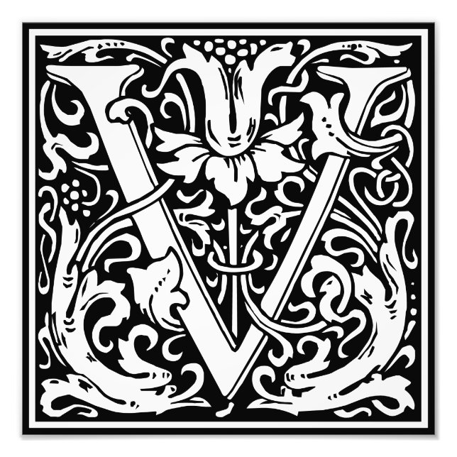 Alphabet Floral Lettre Monogramme V Photo Imprimer (Devant)