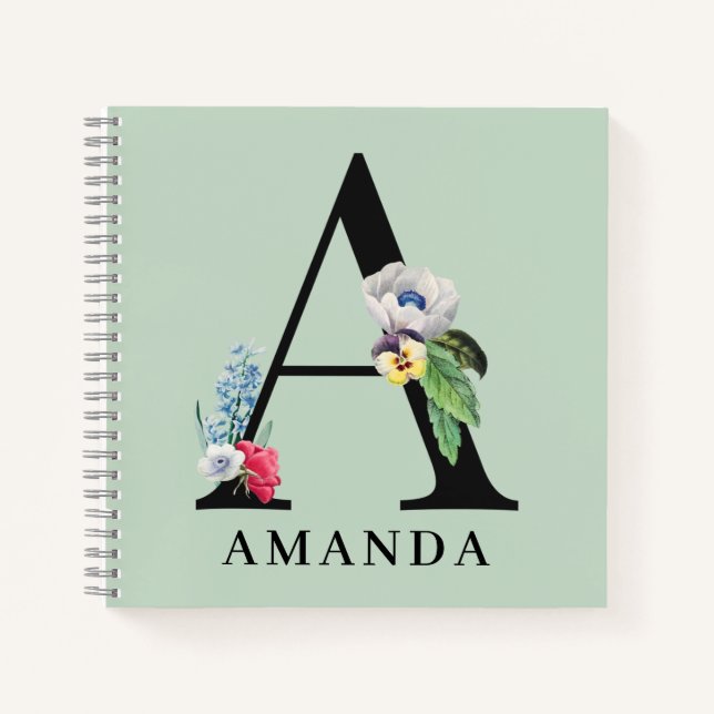 Alphabet Floral Personnalisé Un Carnet Monogramme (Devant)