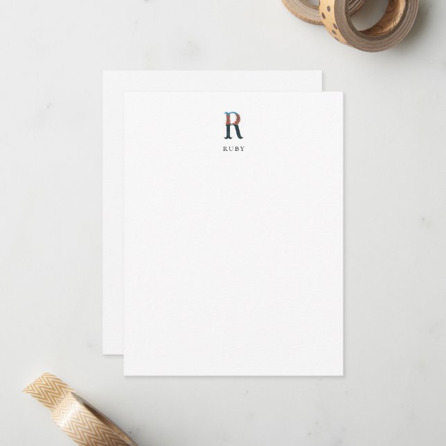 Alphabet floral - R - Carte de papier à lettres (Devant/Arrière en situation)