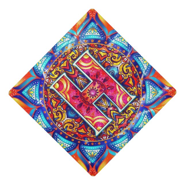 Alphabet H mandala Graduation Cap Topper (Front)