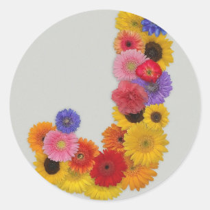 Alphabet J in Flowers Classic Round Sticker