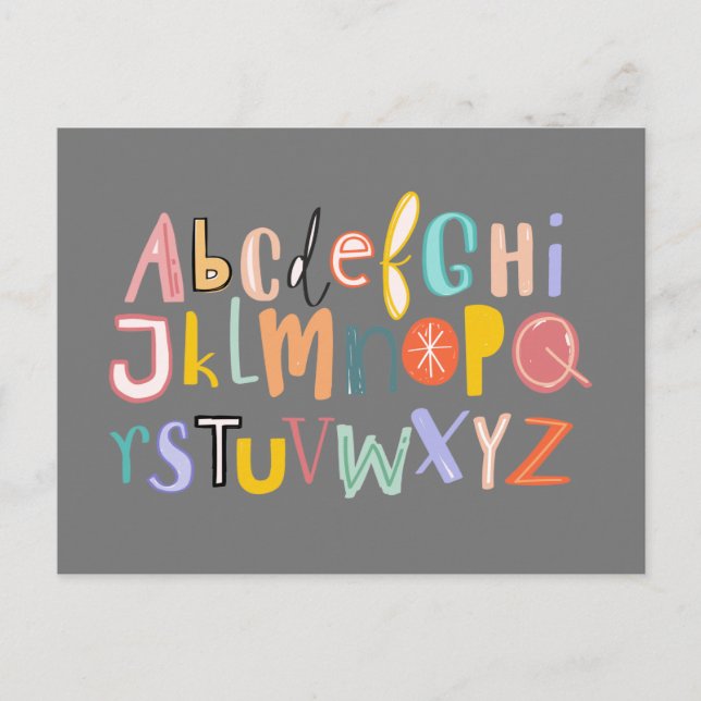 Alphabet kids cool typography postcard (Front)