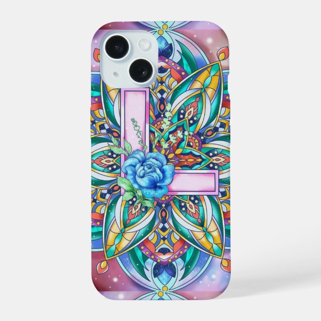 Alphabet L mandala  iPhone 15 Case (Back)