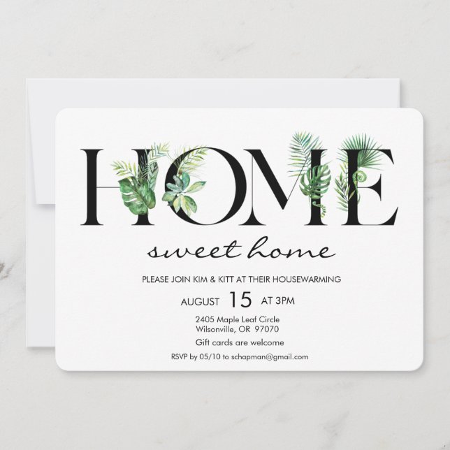 Alphabet Leaf Home Housewarming Invitation (Front)
