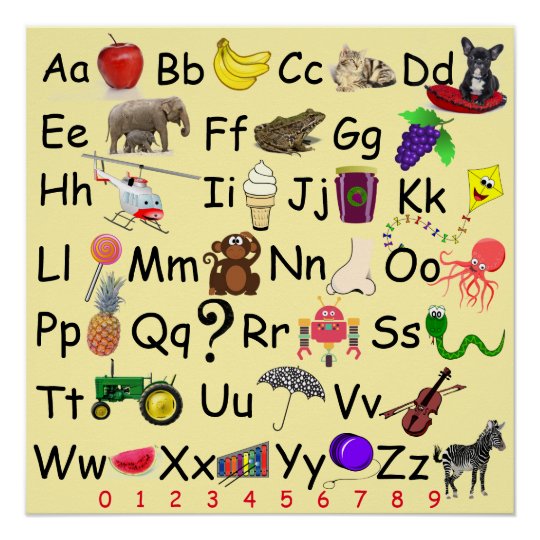 Alphabet Learn ABC's 123 Pre School Picture Chart Zazzle.ca