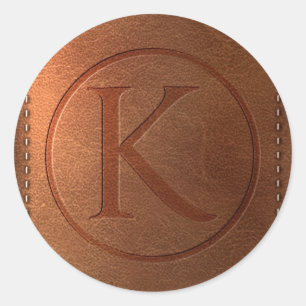 alphabet leather letter K Classic Round Sticker