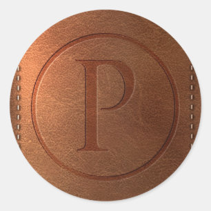 alphabet leather letter P Classic Round Sticker