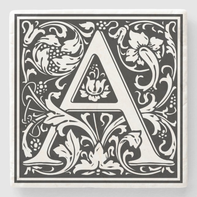Alphabet Letter A Vintage  Stone Coaster (Front)