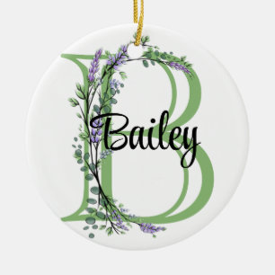 Alphabet letter b, watercolor Lavender botnical Ceramic Ornament