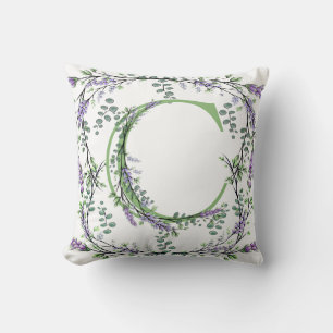 Alphabet letter C Lavender Eucalyptus Throw Pillow