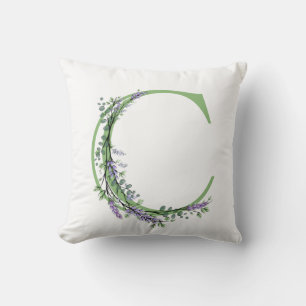 Alphabet letter C monogram Lavender Eucalyptus Throw Pillow