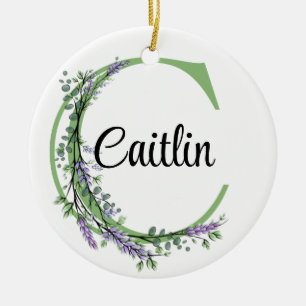 Alphabet letter c, watercolor Lavender botanical Ceramic Ornament