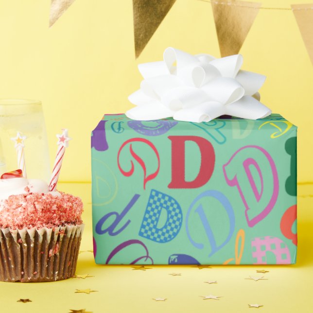Alphabet Letter D Wrapping Paper - Green (Birthday Party)