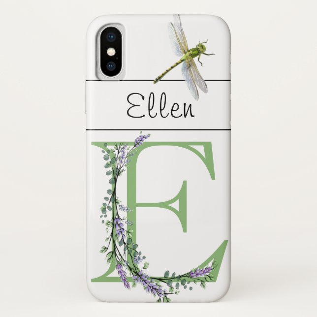 Alphabet letter E Lavender Eucalyptus Dragonfly Case-Mate iPhone Case (Back)