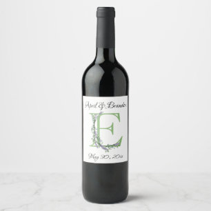 Alphabet letter E watercolor Lavender Eucalyptus  Wine Label