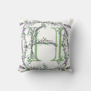 Alphabet letter H, watercolor Lavender botanical  Throw Pillow