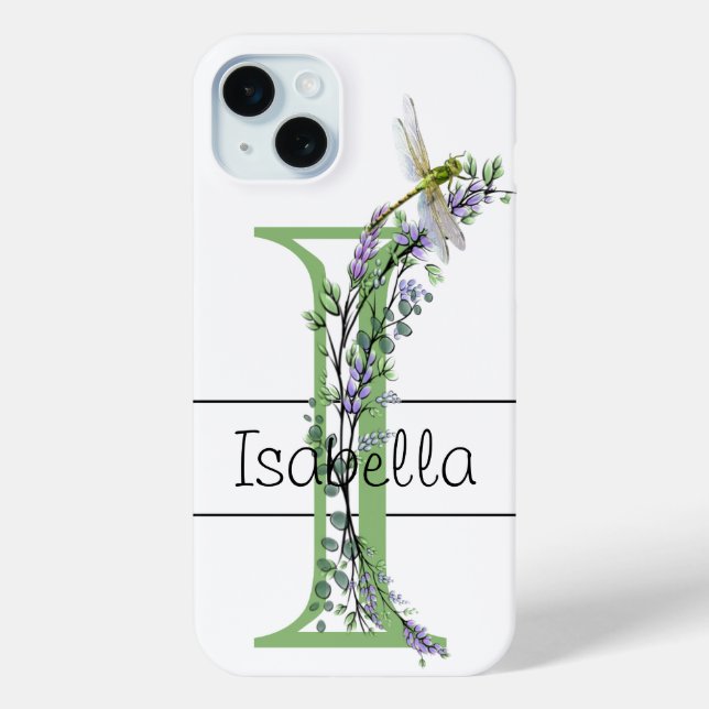 Alphabet letter I, watercolor Lavender Dragonfly Case-Mate iPhone Case (Back)