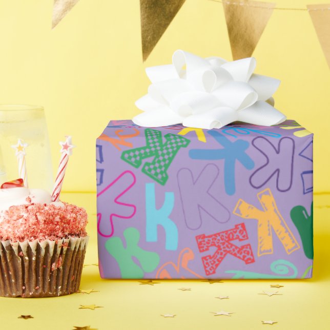Alphabet Letter K Wrapping Paper - Purple (Birthday Party)