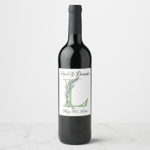 alphabet letter L Monogram Lavender Eucalyptus  Wine Label