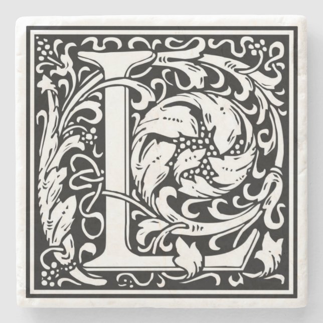 Alphabet Letter L Vintage  Stone Coaster (Front)
