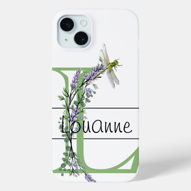 Alphabet letter L, watercolor Lavender Dragonfly Case-Mate iPhone Case (Back)