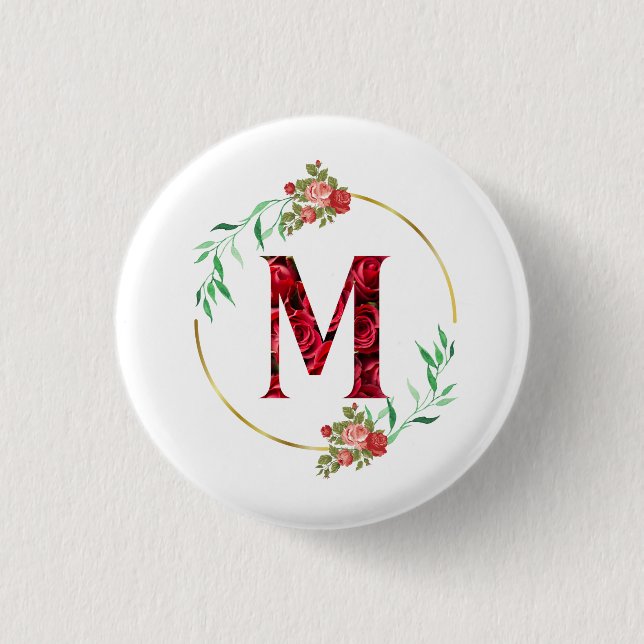 Alphabet Letter M  1 Inch Round Button (Front)