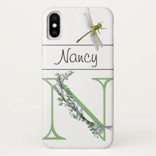 Alphabet letter N Lavender Eucalyptus Dragonfly Case-Mate iPhone Case