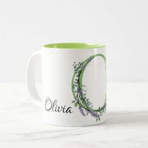 Alphabet letter O, watercolor Lavender botanical Two-Tone Coffee Mug
