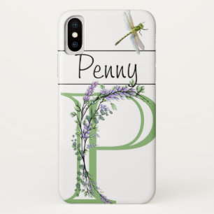 Alphabet letter P, watercolor Lavender Dragonfly Case-Mate iPhone Case
