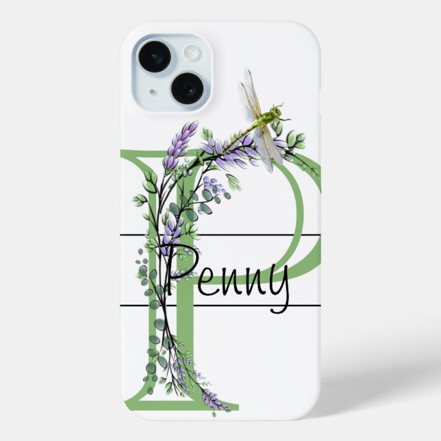 Alphabet letter P, watercolor Lavender Dragonfly Case-Mate iPhone Case (Back)