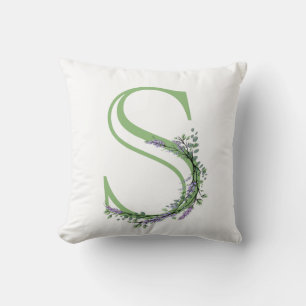 Alphabet letter S watercolor Lavender Eucalyptus Throw Pillow