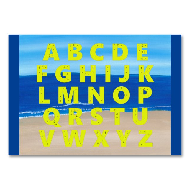 Alphabet Letter Tutorial Cards, Beach theme Table Number (Front)