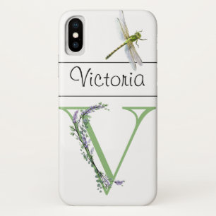 Alphabet letter V Lavender Eucalyptus Dragonfly Case-Mate iPhone Case