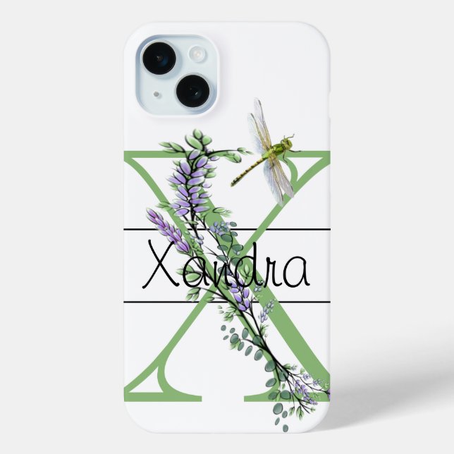 Alphabet letter X, watercolor Lavender Dragonfly Case-Mate iPhone Case (Back)