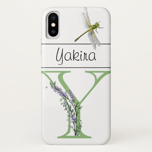 Alphabet letter Y Lavender Eucalyptus  Dragonfly Case-Mate iPhone Case (Back)