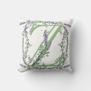 Alphabet letter Z Lavender Eucalyptus watercolor Throw Pillow