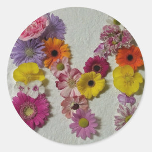 Alphabet M in Flowers Classic Round Sticker
