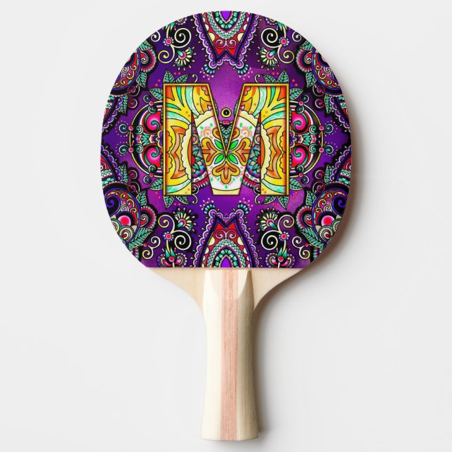 Alphabet M mandala Ping Pong Paddle (Front)