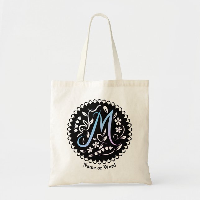 Alphabet M Monogram Handwritting Tote Bag (Front)