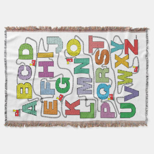 Alphabet Maze Puzzles Railroad Throw Blanket