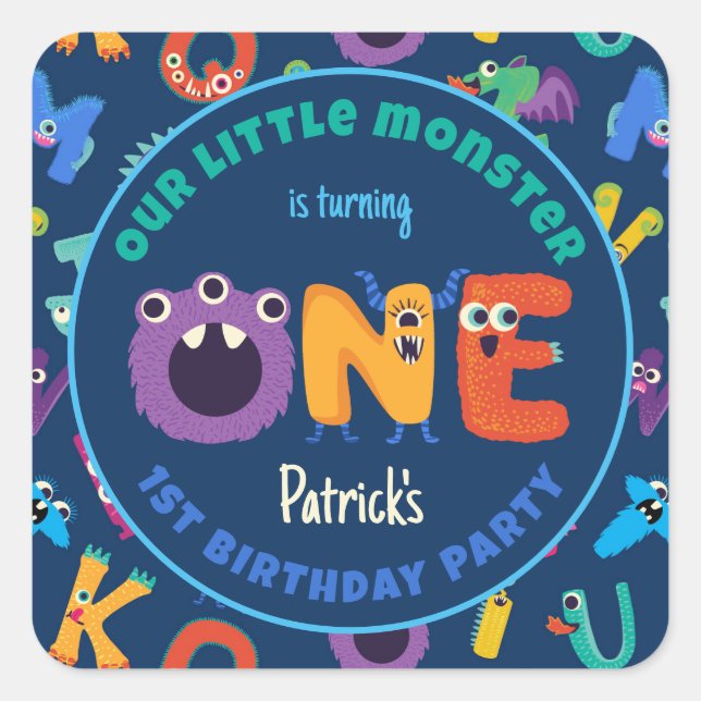 Alphabet Monsters 1st Birthday Our Little Monster Square Sticker (Front)
