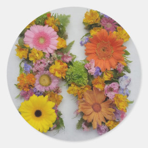 Alphabet N in Flowers Classic Round Sticker
