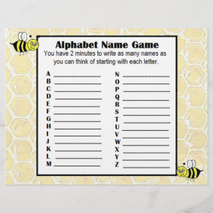 Alphabet Name Game and Baby Shower Bingo Game Flyer