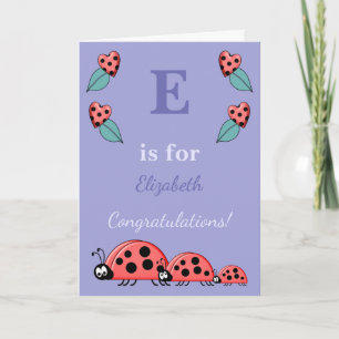 Alphabet name new baby cute ladybirds purple card