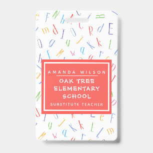 Alphabet Pattern - Elementary School Teacher Name Badge