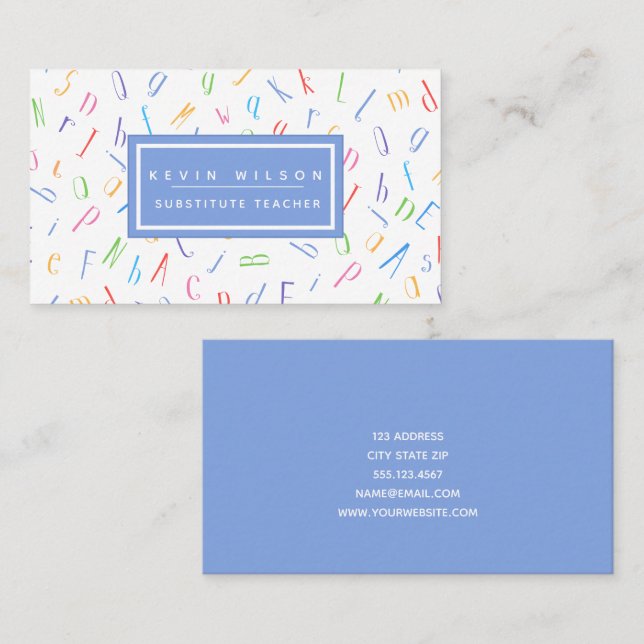 Alphabet Pattern - Substitute Teacher / Tutor Business Card (Front/Back)
