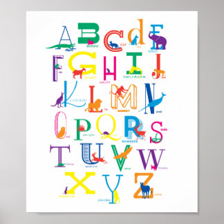 Alphabet Poster with Animal Silhouettes in Colour